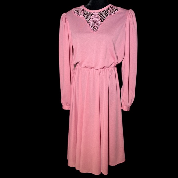 Asheboro Originals - Vintage 70's/80's Lace Collar Dress - Size M - Picture 1 of 6